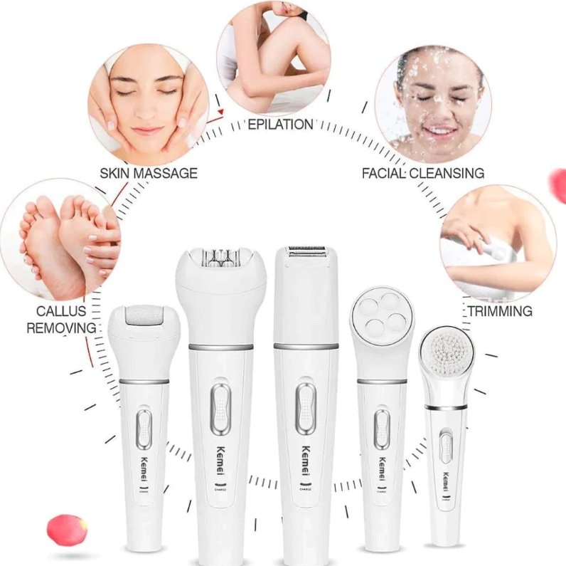 Kemel 5-in-1 Beauty Tools Kit – Facial Brush, Epilator, Shaver & Massager