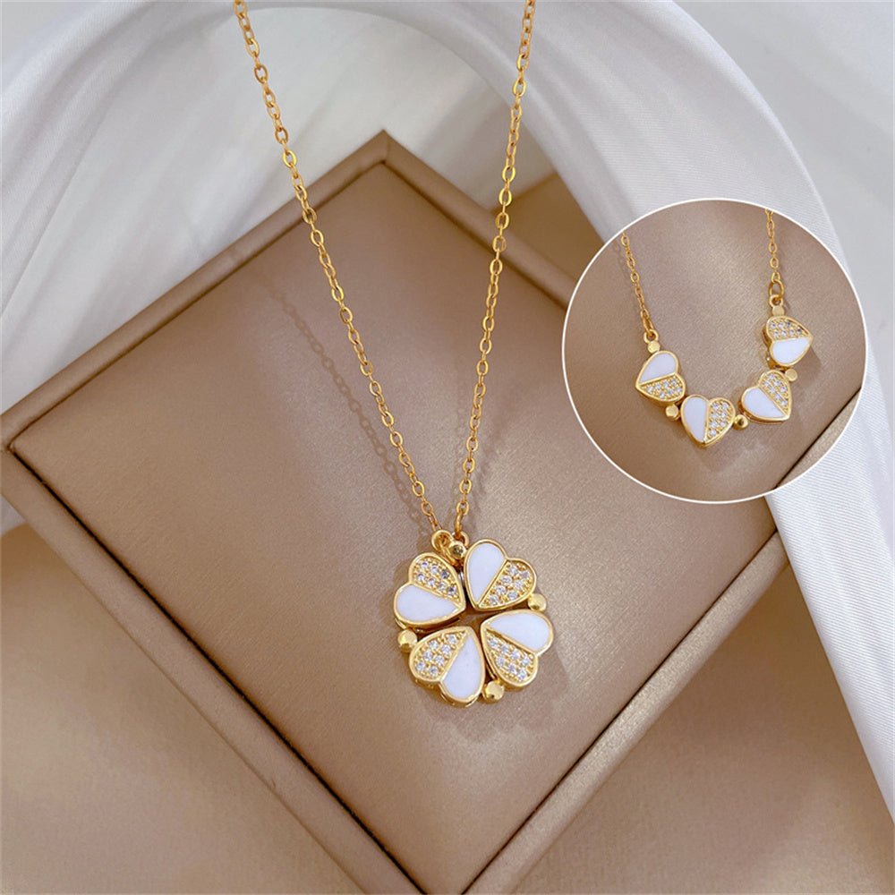 Luxury Four Leaf Clover Pendant Necklace – Crystal Heart Jewelry