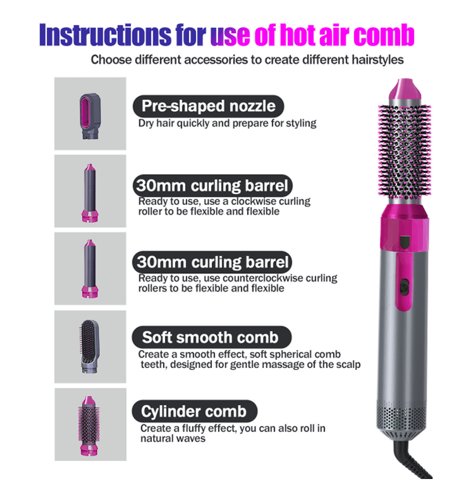 5-in-1 Hot Air Brush – Hair Dryer, Straightener & Curler Styling Tool