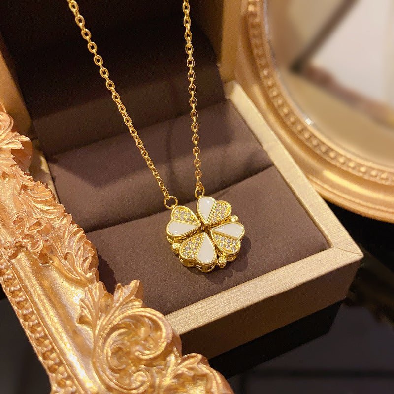 Luxury Four Leaf Clover Pendant Necklace – Crystal Heart Jewelry
