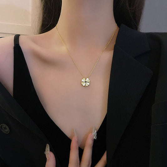 Luxury Four Leaf Clover Pendant Necklace – Crystal Heart Jewelry