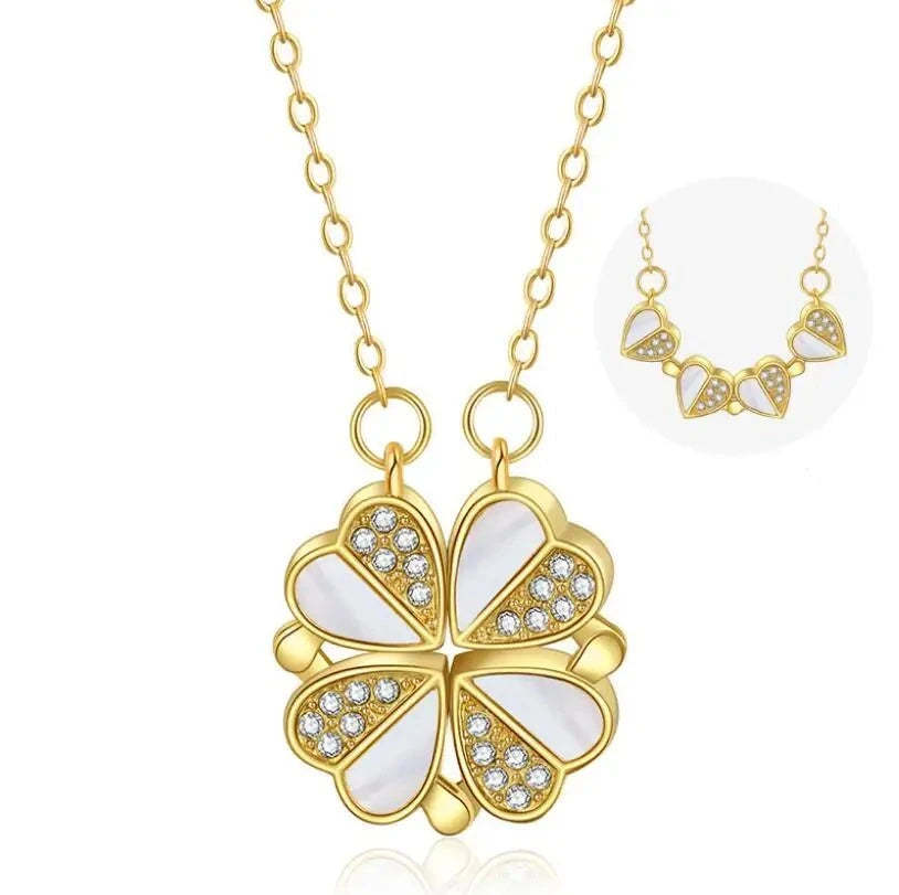 Luxury Four Leaf Clover Pendant Necklace – Crystal Heart Jewelry