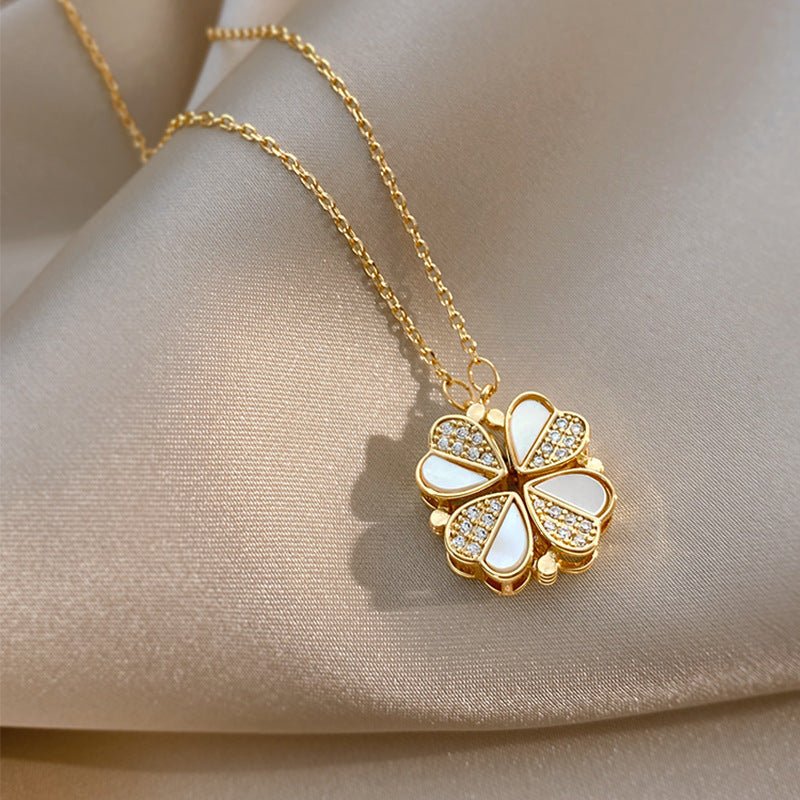 Luxury Four Leaf Clover Pendant Necklace – Crystal Heart Jewelry