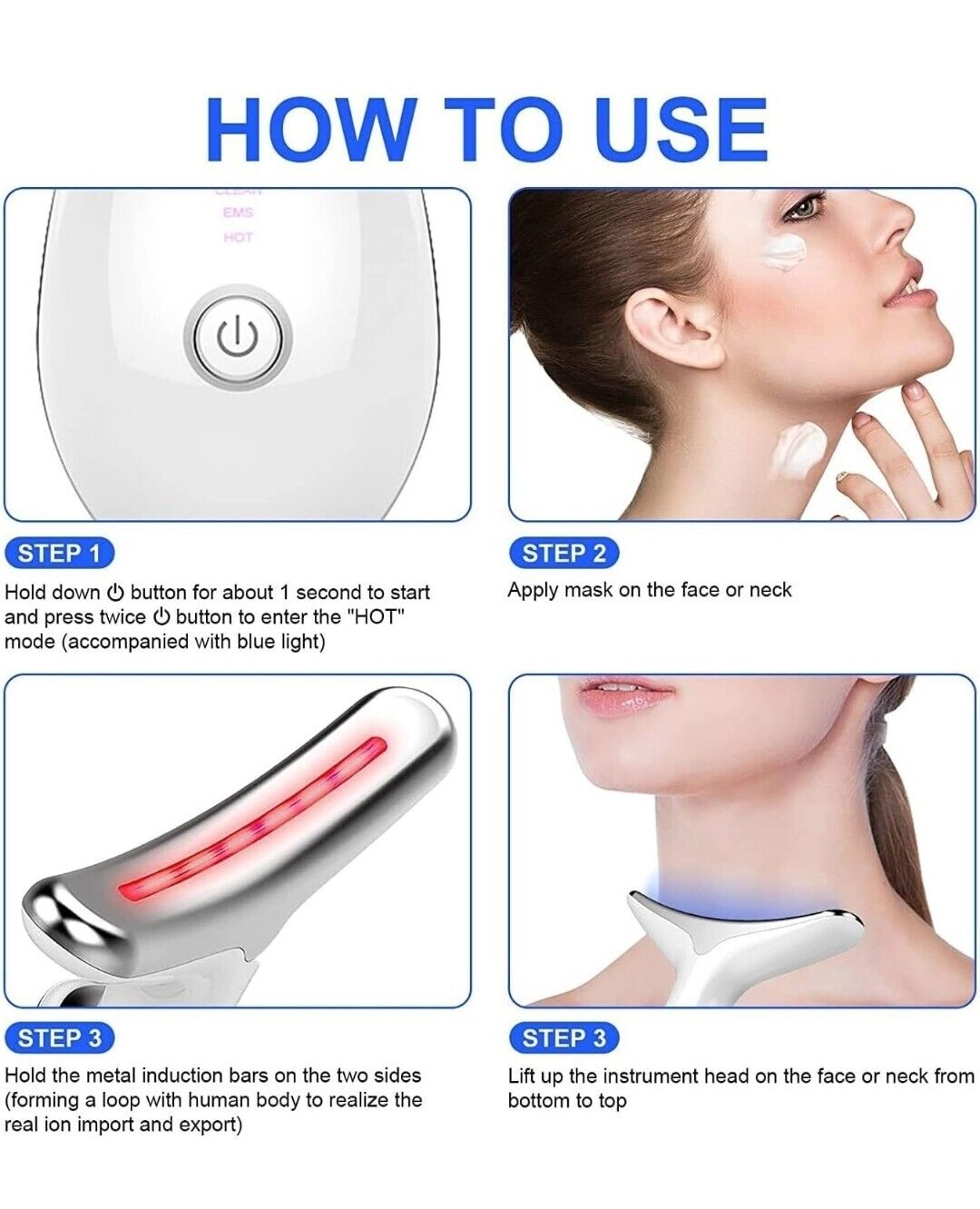 Neck & Face Lifting Device – EMS Microcurrent, Heat & LED Skin Tightening Massager