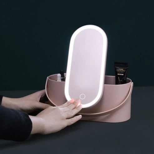 Portable LED Light Storage Box with Makeup Mirror